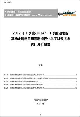 2012-2014年第一季度湖南省其他金屬制日用品制造行業(yè)財務(wù)指標(biāo)分析季報